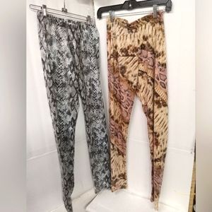 2 Pairs Legging White Birch Python Snakeskin Pattern Brown Black & white Size  S